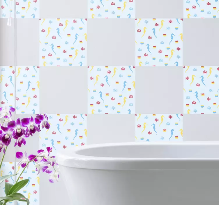 Azulejos adhesivo Caballito de mar y coral - TenVinilo