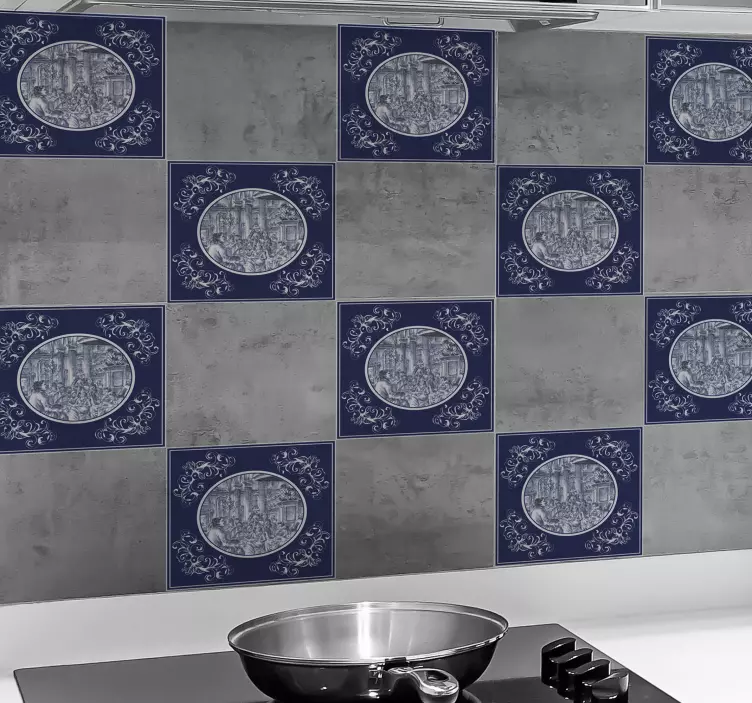 Azulejos adhesivos estilo vintage azul - TenVinilo