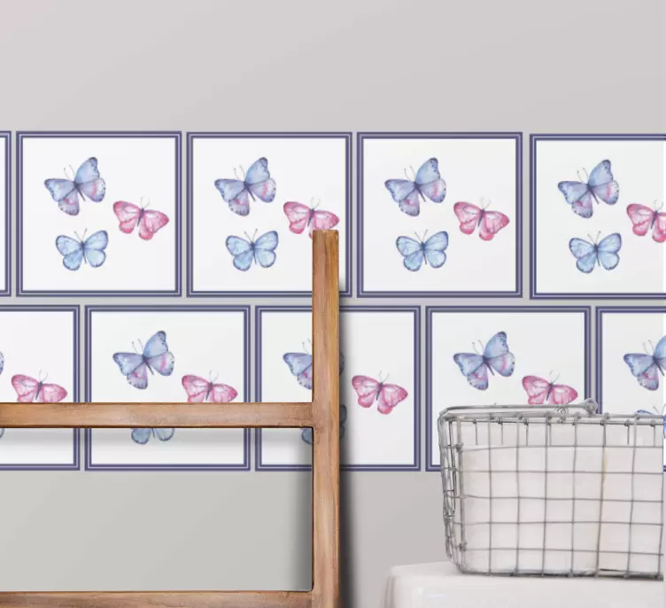 Azulejos adhesivo Mariposas rosas y azules - TenVinilo