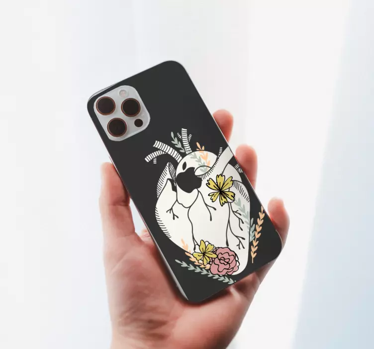 Calcomanía iPhone pájaro y flores - TenVinilo