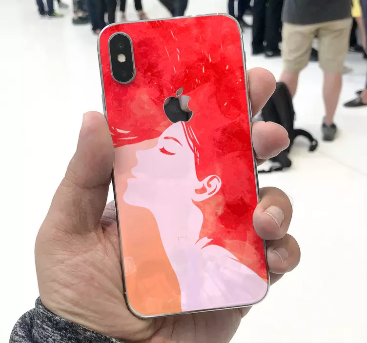 Calcomanía iphone silueta femme roja - TenVinilo