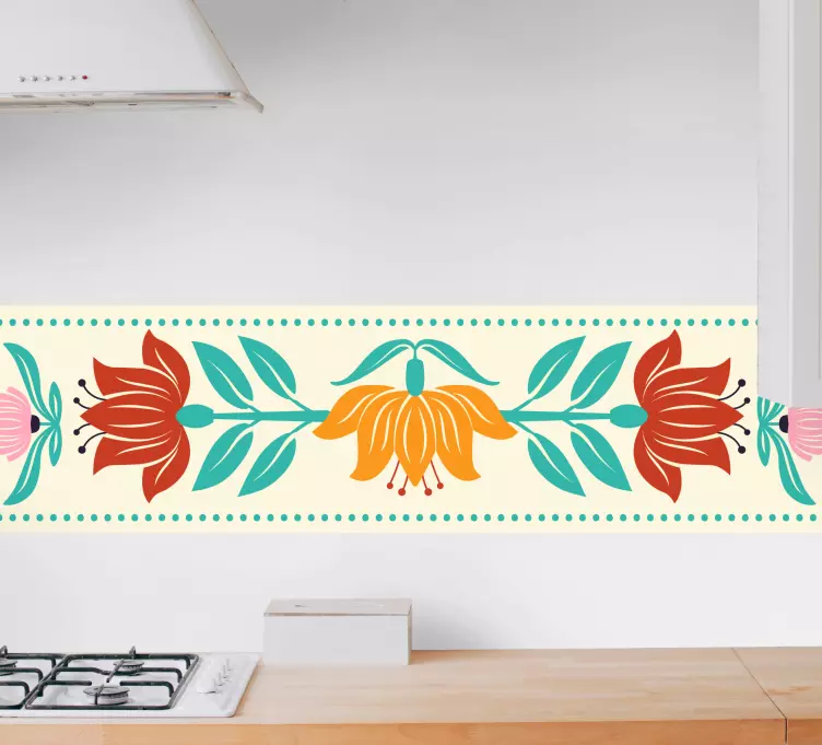 Cenefa adhesiva Gran composición de flores polacas - TenVinilo