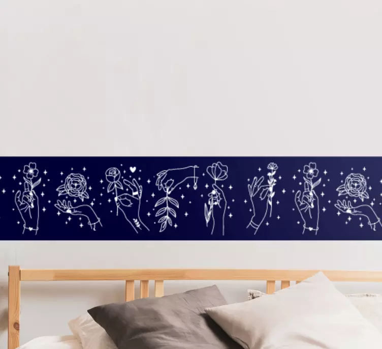 Cenefa adhesiva Manos con flores dibujadas a mano - TenVinilo