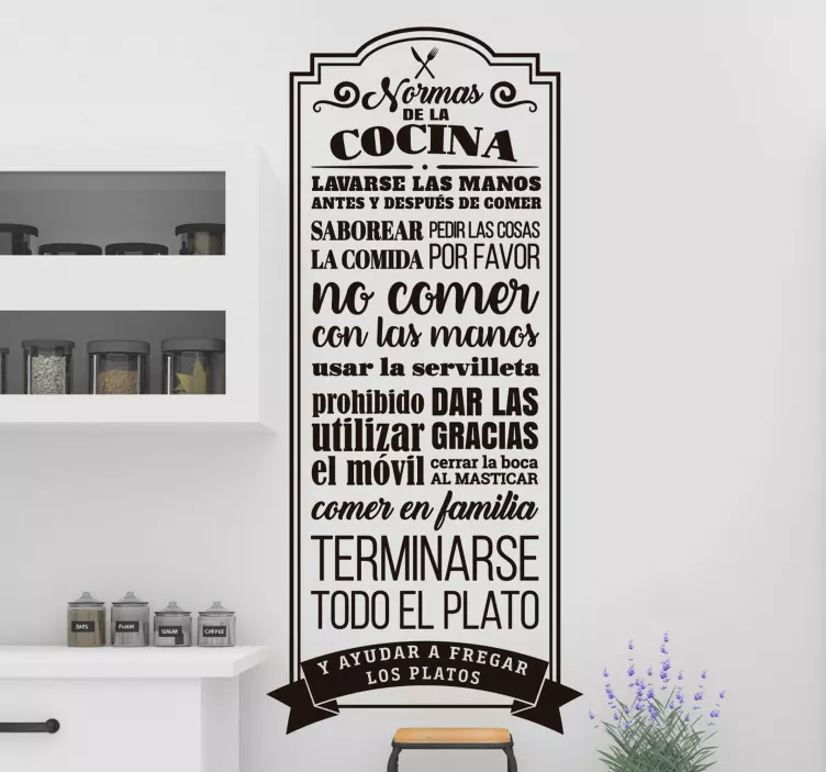 Mural de pared normas de la cocina - TenVinilo