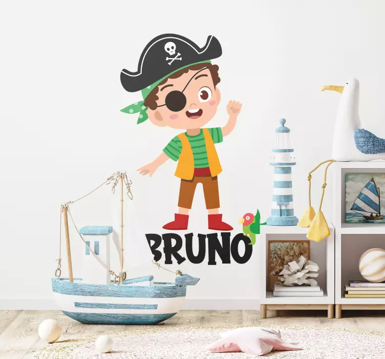 Vinilo habitación infantil Bonito niño pirata de dibujos animados - TenVinilo