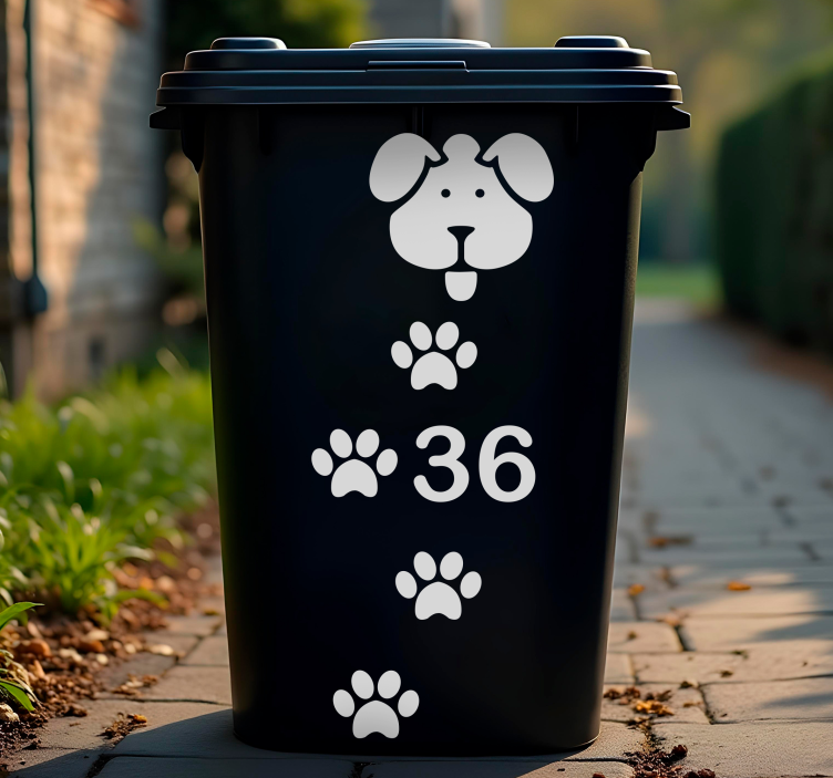 Pegatina container huella de pata de perro personalizada - TenVinilo