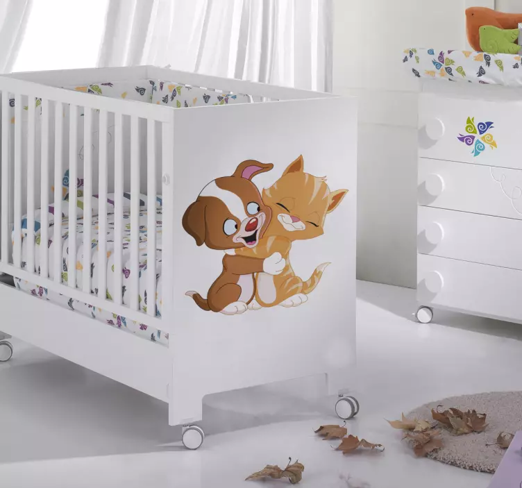 Pegatina de vinilo infantil abrazo perro y gato - TenVinilo