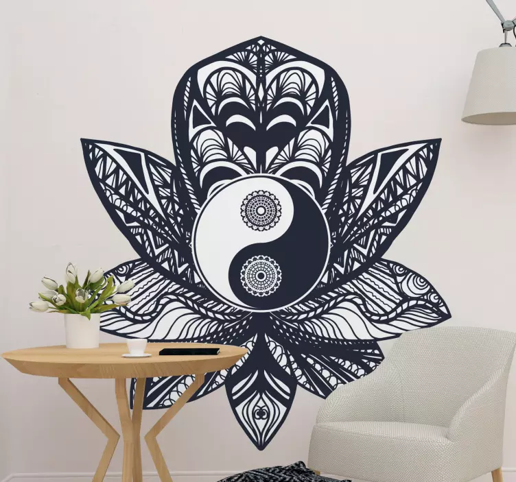 Vinilo decorativo floral Yin yang flor de la vida - TenVinilo