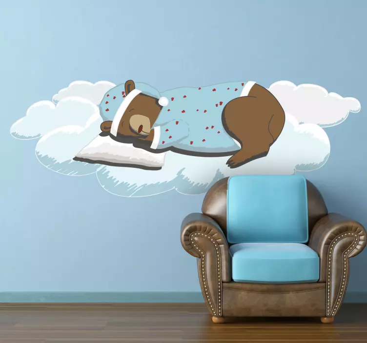 Pegatina infantil oso durmiendo en nube - TenVinilo