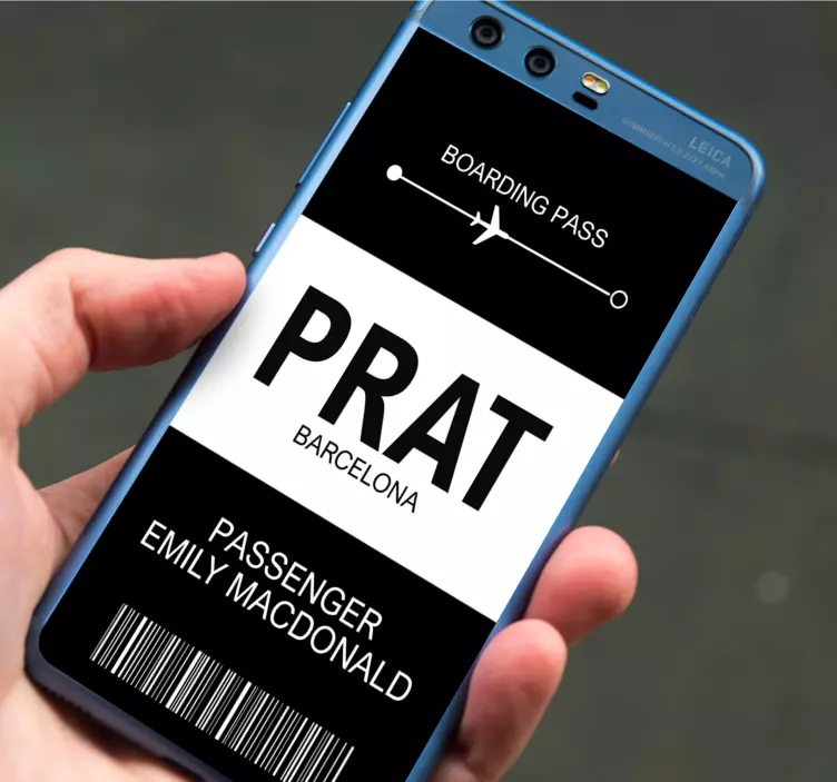 Pegatina para móvil billete de avión con nombre - TenVinilo