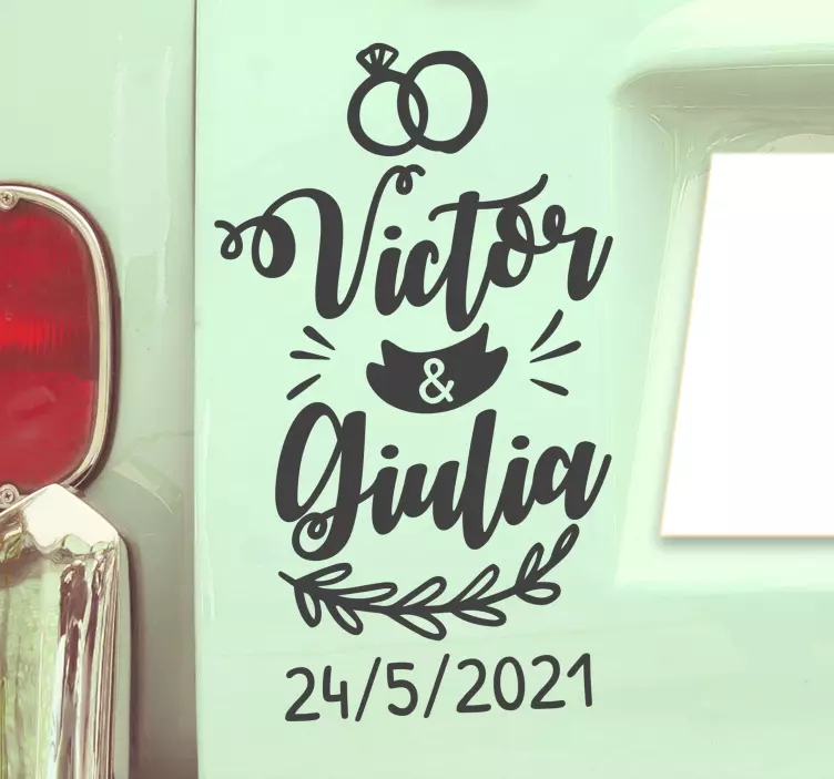 Pegatina para bodas coche nombre y fecha - TenVinilo