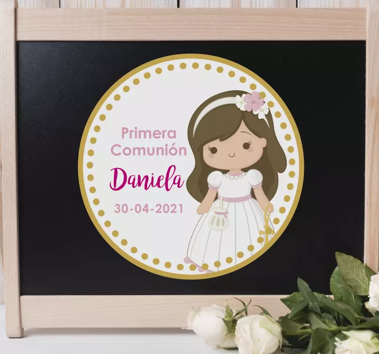 Pegatina comunión niña de princesa con nombre - TenVinilo