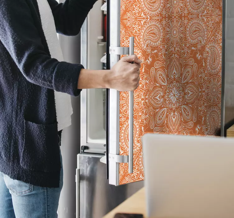 Vinilo para nevera elegante patrón naranja - TenVinilo