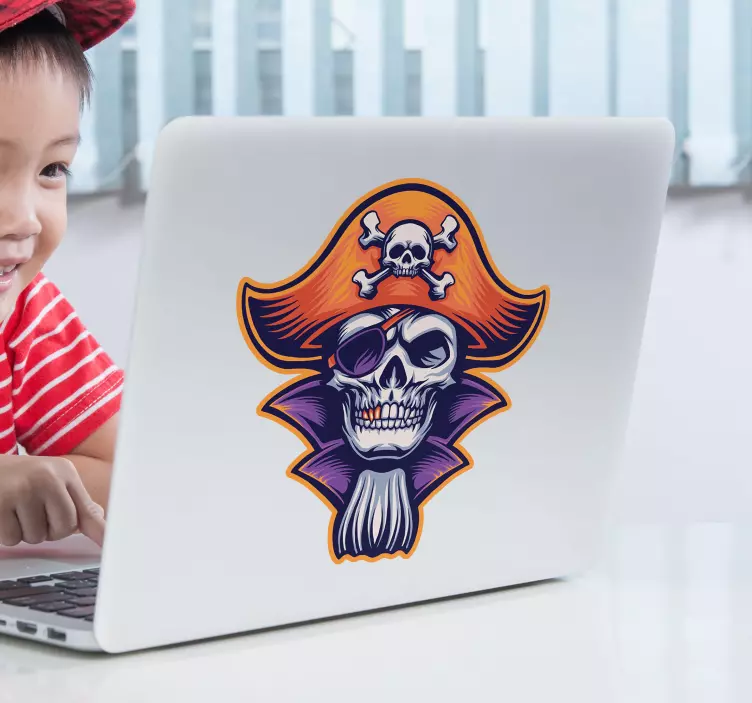Pegatina para portátil cara de calavera pirata - TenVinilo