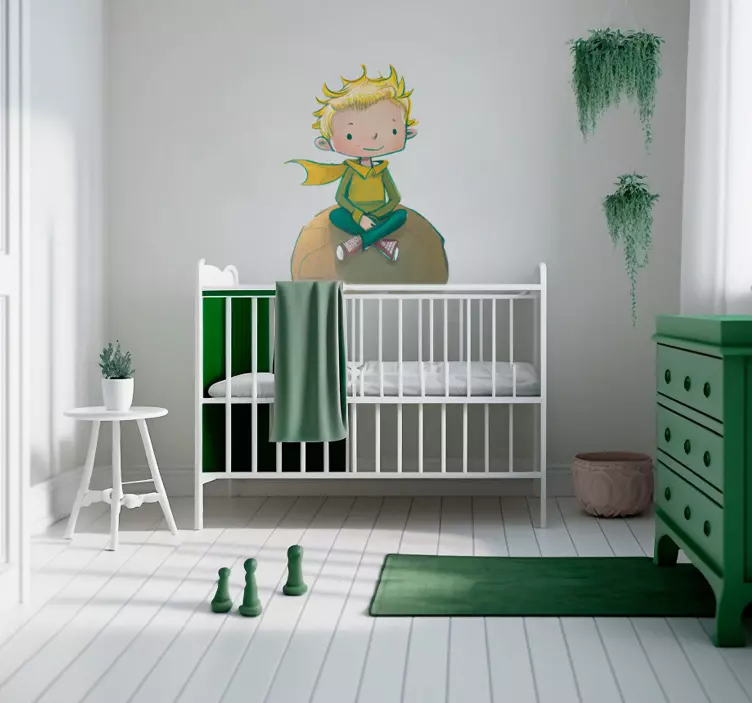 Vinilo decorativo cartoon Niño sentado planeta - TenVinilo