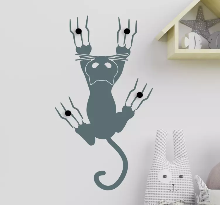 Perchero adhesivo gato escalando pared - TenVinilo