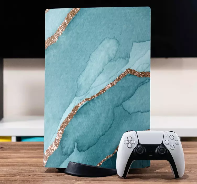 Skin PS4 patrón de oro aguamarina - TenVinilo