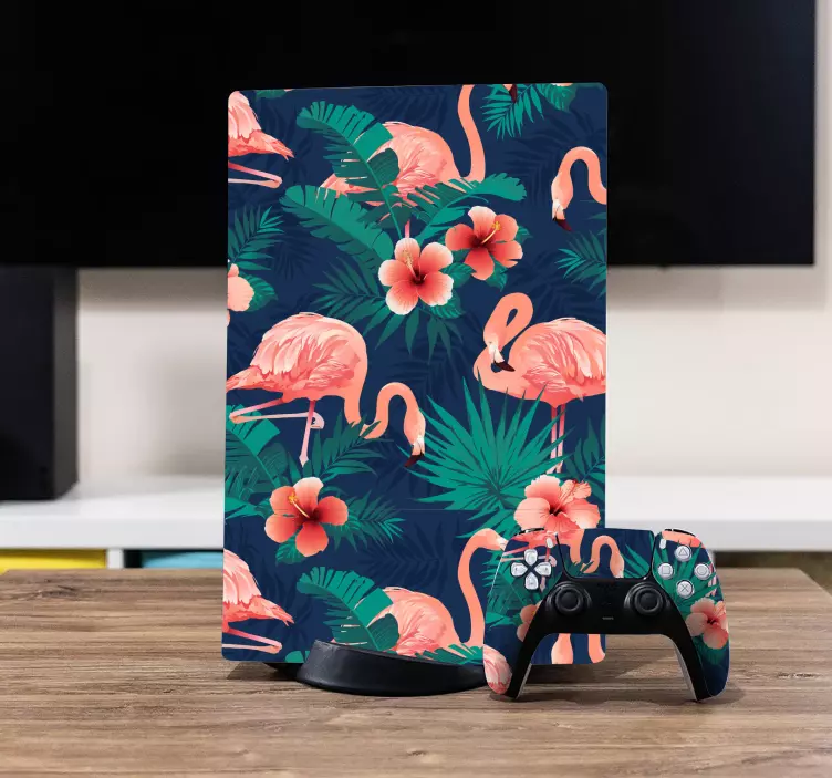 Skin PS4 patrón tropical de flamencos - TenVinilo