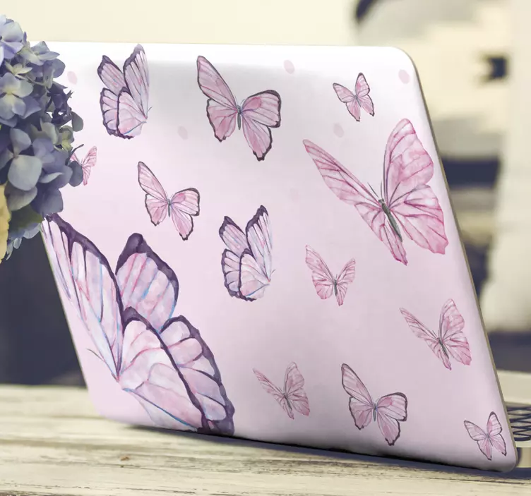 Vinilo decorativo para portátil de mariposas lilas - TenVinilo