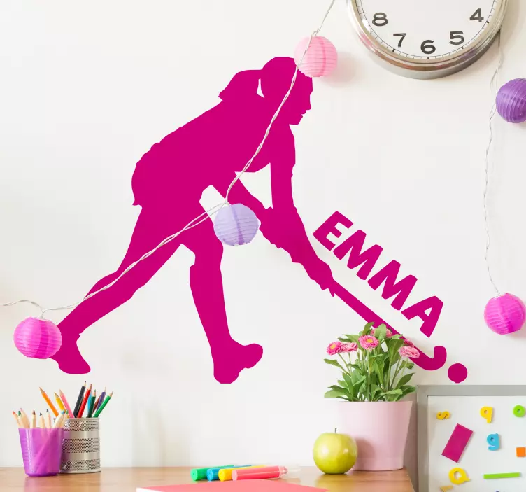 Vinilo con nombre personalizable chica de hockey - TenVinilo