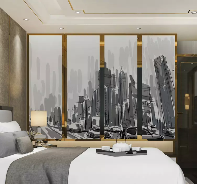 Vinilo para armarios ciudad paisaje rascacielos - TenVinilo