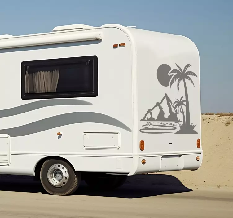 Pegatina caravana palmera y montañas - TenVinilo