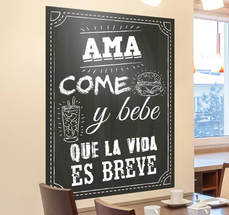 Vinilo para cocina frase ama come y bebe - TenVinilo