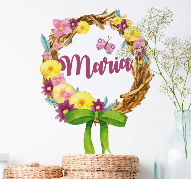 Vinilo corona floral personalizada con nombre - TenVinilo
