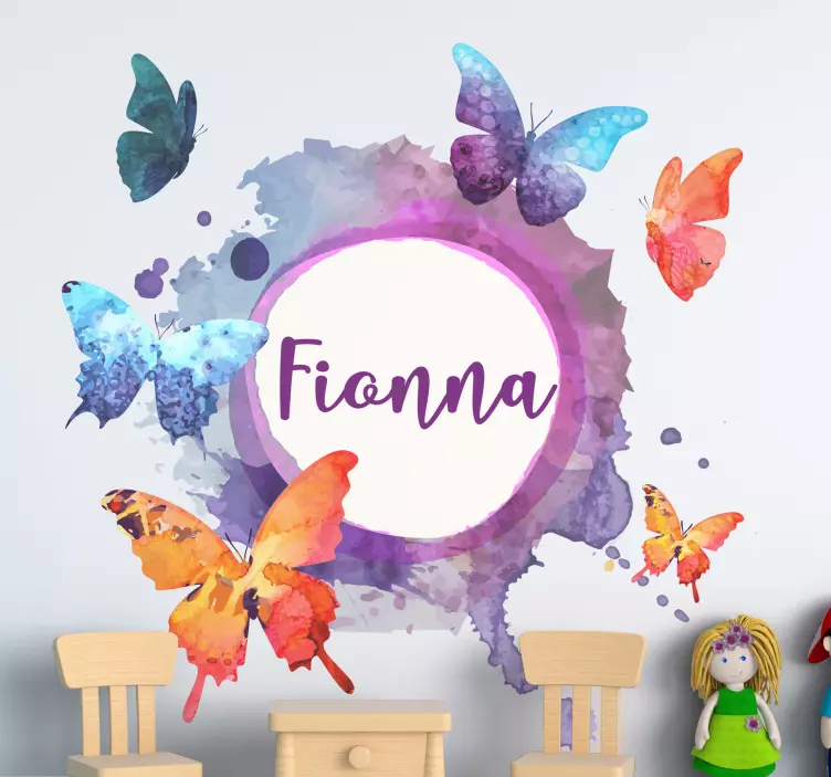 Vinilo mariposas acuarela con nombre - TenVinilo