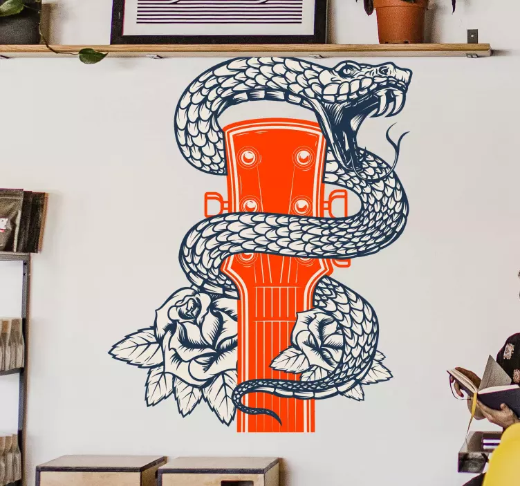 Vinilo música guitarra con serpiente y rosa - TenVinilo