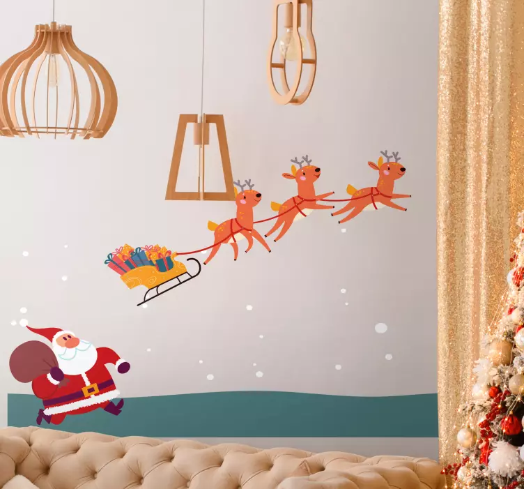 Pegatinas de navidad escena del trineo de papá noel - TenVinilo