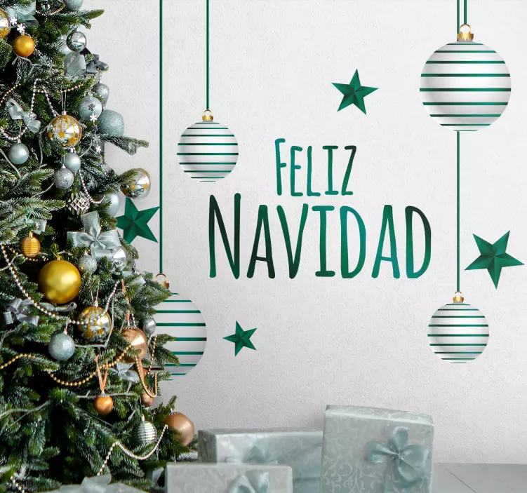 Pegatinas de navidad Saludo navideño con decoración realista - TenVinilo