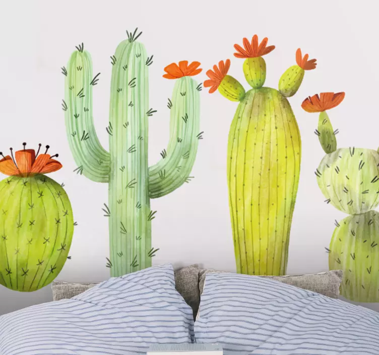 Vinilo planta Conjunto de cactus floral - TenVinilo