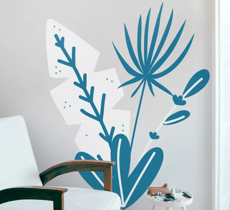 Vinilo planta Hojas tropicales azules y grises - TenVinilo