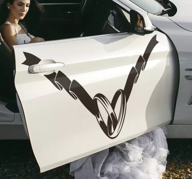 Pegatina boda para coche boda anillos colgando - TenVinilo