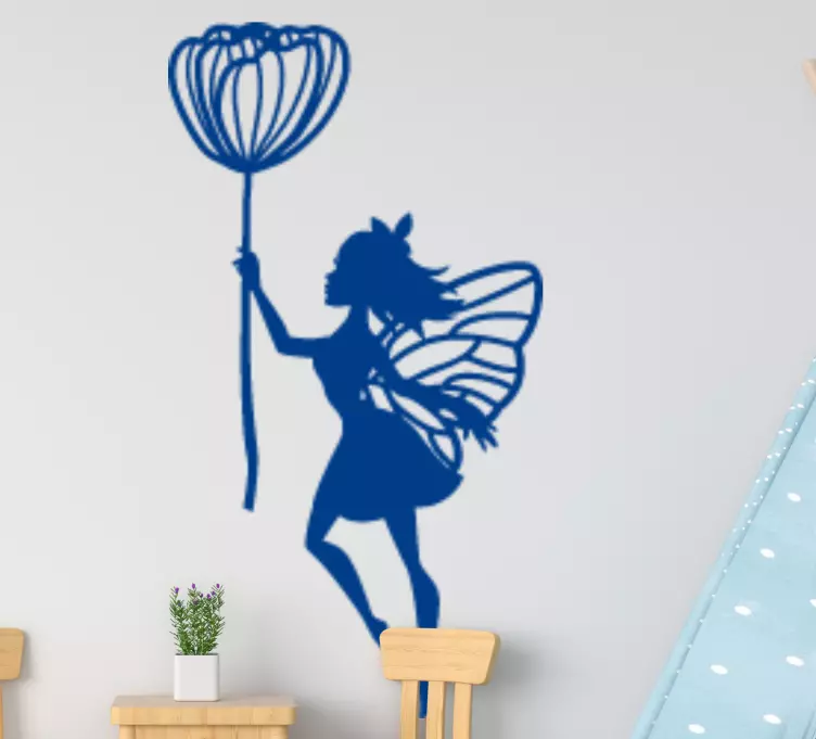 Vinilo cuento infantil Linda silueta de hada con flor - TenVinilo