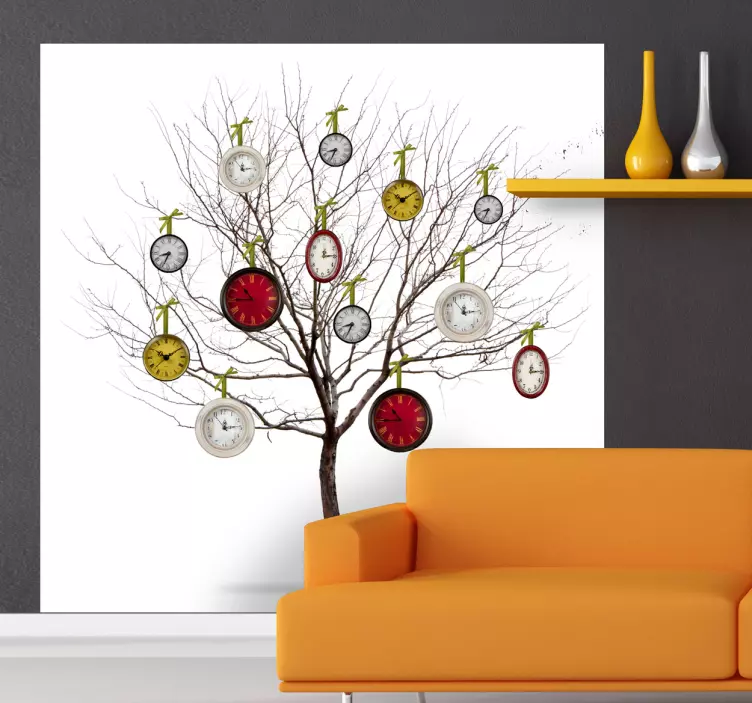 Vinilo decorativo floral arbol relojes - TenVinilo