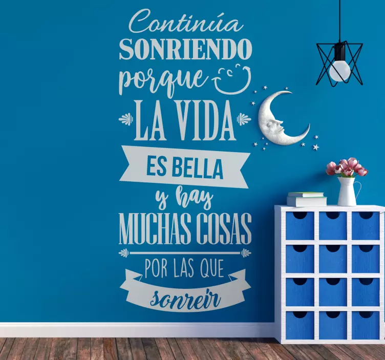 Vinilo pared frase motivacional sigue sonriendo - TenVinilo