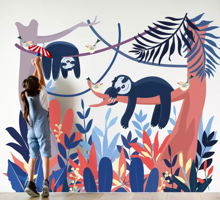 Vinilo ilustración Animales durmiendo en el bosque - TenVinilo