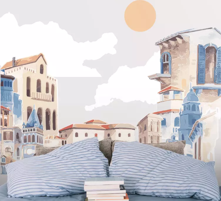 Vinilo ilustración Dibujo de la ciudad de acuarela - TenVinilo