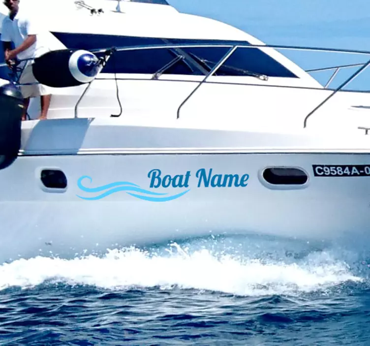 Vinilo marinero etiqueta de nombre de barco personalizada ondulad - TenVinilo