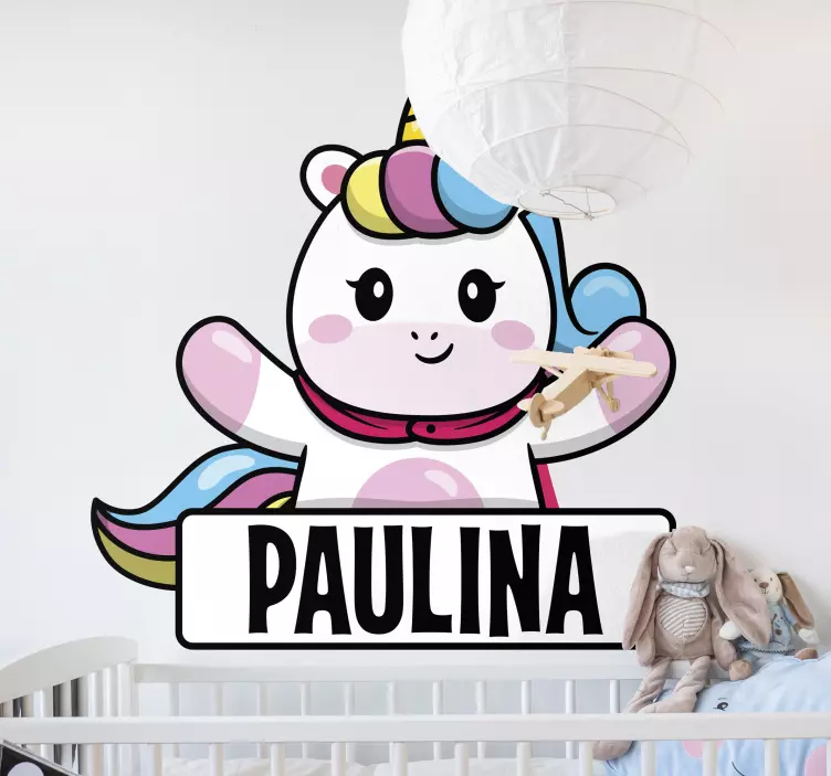 Vinilo Unicornio de dibujos animados con nombre - TenVinilo