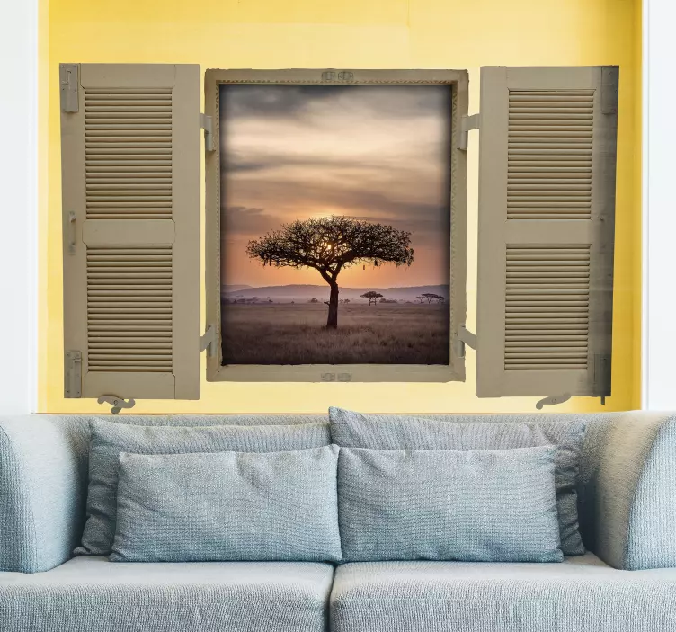 Vinilo pared ventana efecto paisaje Sáhara - TenVinilo