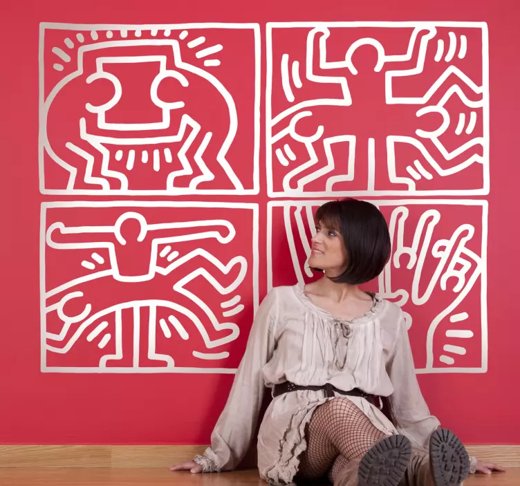 Vinilo decorativo viñetas Haring línea - TenVinilo