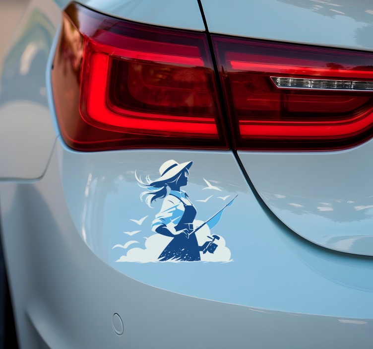 Vinilo deporte chica pescando - TenVinilo