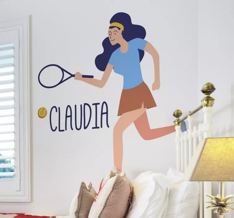 Vinilo deporte jugadora de tenis con nombre - TenVinilo