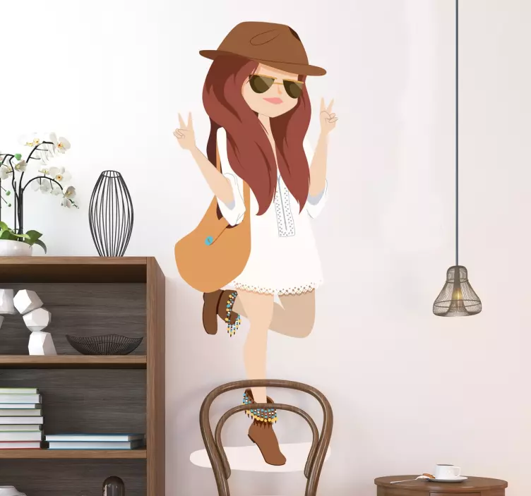 Vinilo dibujo a mano chica con bolso - TenVinilo