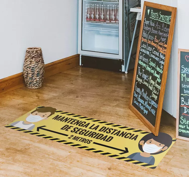 Pegatina para suelo distancia seguridad amarilla covid-19 - TenVinilo