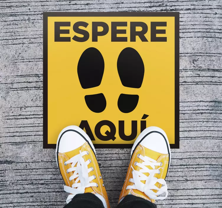 Pegatina para suelo distancia seguridad espere aquí - TenVinilo