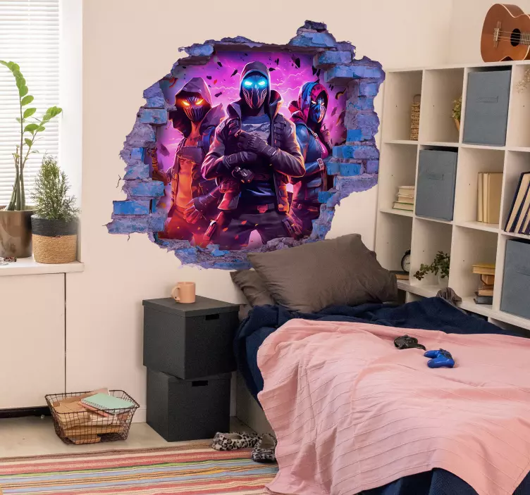 Vinilo decorativo efectos visuales tres guerreros enmascarados - TenVinilo